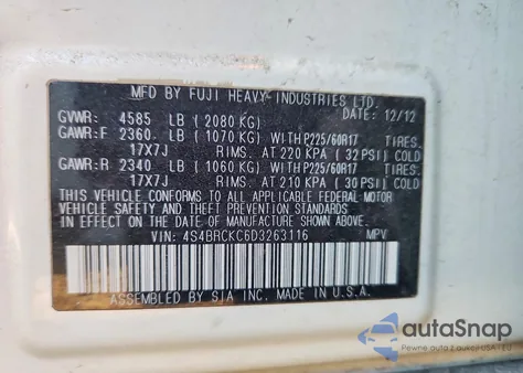 2013 Subaru Outback 2.5I Limited from USA, damaged, VIN 4S4BRCKC6D3263116